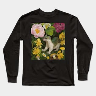 watercolor flowers surrounding a wild weasel Long Sleeve T-Shirt